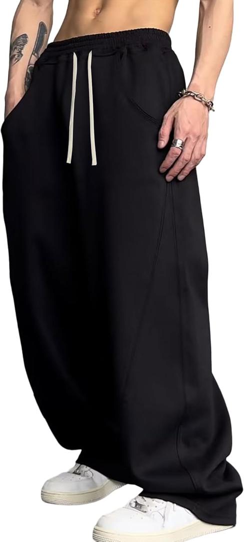 FCOOLYEET Men's Y2k Graphic Baggy Sweatpants Drawstring Waist Striped Open Bottom Sweatpants Baggy Track Pants Men (XL)