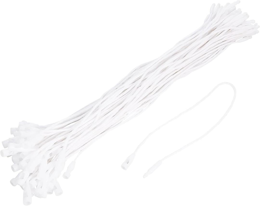 MECCANIXITY Wax Rope Hang Tag String Snap Lock Pins Loop Price Tag Fastener Plastic Tags Ties White 7.8 Inch Pack of 100