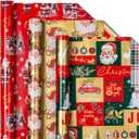 MAYPLUSS Reversible Christmas Wrapping Paper Rolls - 17" X 120" Per Roll - Classic Vintage Funky Red Santa Claus Wrap Present Paper for Festive Celebrations