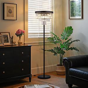 Wellmet Modern Crystal Floor Lamp, Black Tall Standing Living Room Lamp