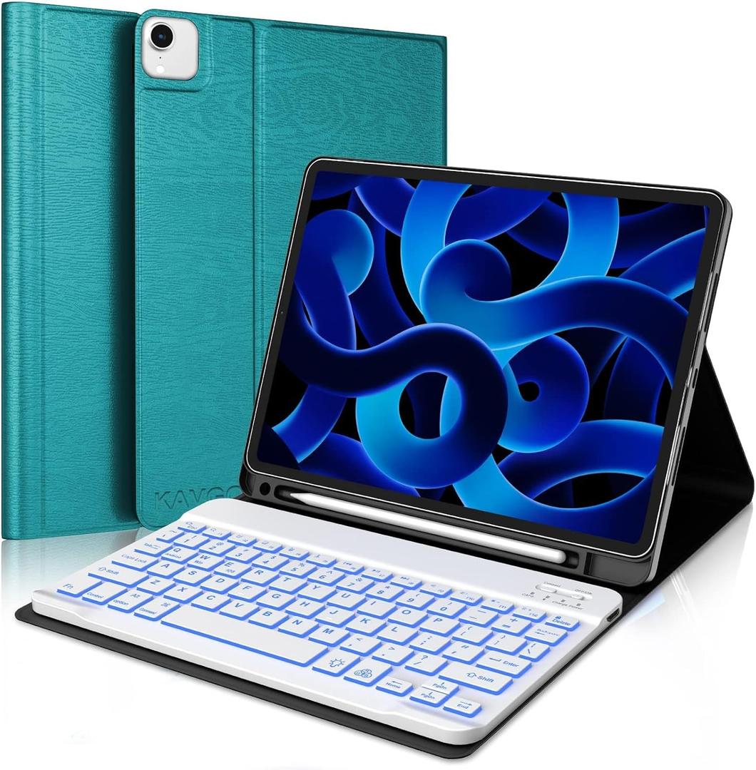 KVAGO for iPad Air 11-inch (M3 2025/M2 2024)/ iPad Air 5th/4th Generation Case with Keyboard & iPad Pro 11 4th/3rd/2nd/1st Gen Detachable Bluetooth Backlit Keyboard Case with Pencil Holder (Green)