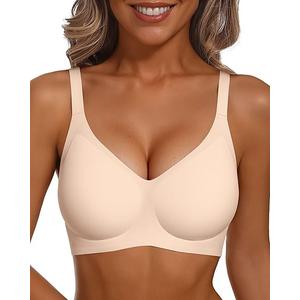 VertVie Womens Comfortable Seamless Wireless Bra No Underwire T Shirt Full Coverage Sleep Bralettes Push Up Supportive Everyday Bras M