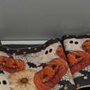 Artoid Mode Black Ghost Spooky Jack-O'-Lantern Pumpkin Halloween Kitchen Mats Set of 2, Low-Profile Home Decor Kitchen Rugs for Floor - 17x29 and 17x47 Inch