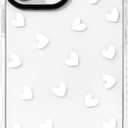 NITITOP Compatible with iPhone 16 Pro Max Case Cute Clear for Women Girls White Love Heart Pattern Ultra Slim with Bumper Protector Soft TPU Anti-Yellow Protective Cover - White Heart