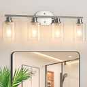 Unicozin Bathroom Light Fixtures, 4 Light Vanity Lights for Bathroom, Brushed Nickel Wall Lamp with Clear Glass for Mirror, Living Room, Hallway, Cabinet, E26 Base