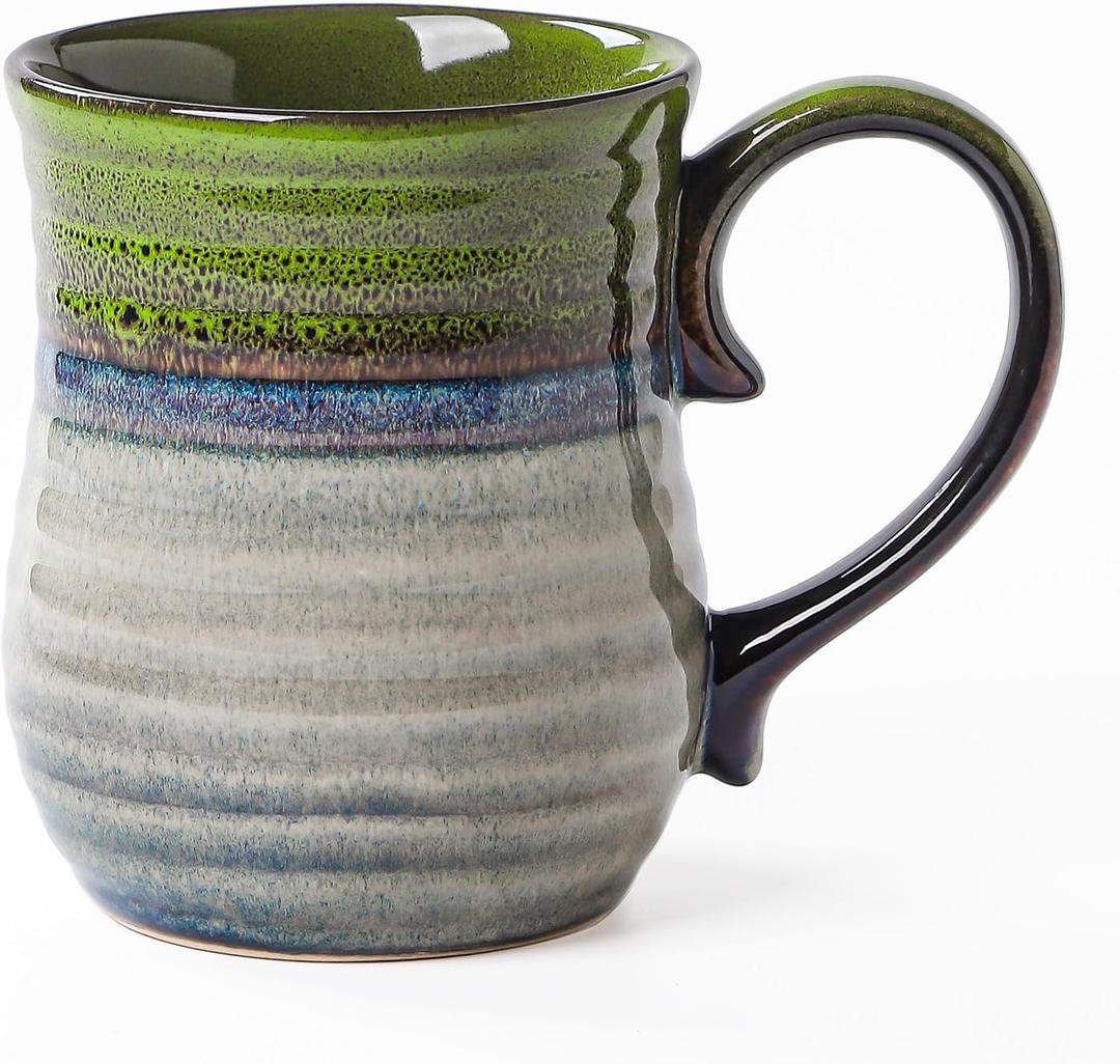 21 oz Large Ceramic Coffee Mugs, Handmade Cup with Large Handle, Big Tea and Coffee Cups for Office and Home, Microwave and Dishwasher Safe (Light Green)