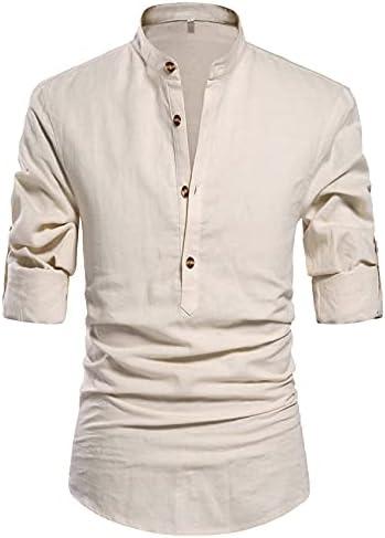 NITAGUT Men Henley Neck Long Sleeve Daily Look Linen Shirts Size XL