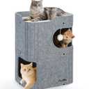 Made4Pets Cat House for Indoor Use, 2-Storey Cube Bed Cave, Covered Hideaway Condo with Scratch-Resistant Felt, Foldable Easy-to-Clean Design for Multi-Cat Homes, Grey (17.3L x 13.8W x 23.6H)