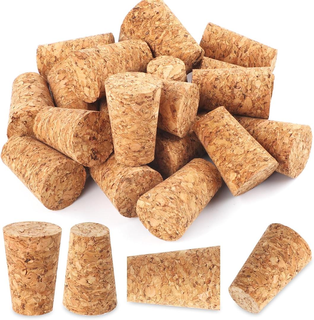 20 Pack Wine Corks, Natural Soft Wood Wine Bottle Corks, Leakproof Tapered Corks, Wooden Replacement Wine Stoppers for Wine Beer Liquor Bottles, DIY Crafts