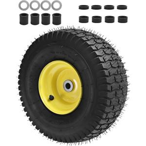 15x6.00-6 Lawn Mower Tires(Yellow Wheel)15x6-6 Front Tire Replacement for Craftsman/John Deere/Cub Cadet Riding Mowers,4 Ply Tubeless-3" Offset Hub,3/4" Bushing