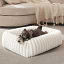 FURTIME Dog Bed for Small Dogs, Washable Orthopedic Dog Bed with Removable Cover, Rectangle Soft Calming Sleeping Puppy Bed Durable Pet Cuddler with Anti-Slip Bottom, Cream, S (20"x19"x6")