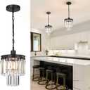 Small Chandelier Light Fixture, Black Crystal Pendant Light, 2 Tiered 8" Modern Mini Hanging Lights, Vintage Chandeliers for Bedroom Dining Room Kitchen Island Entryway Living Room Foyer