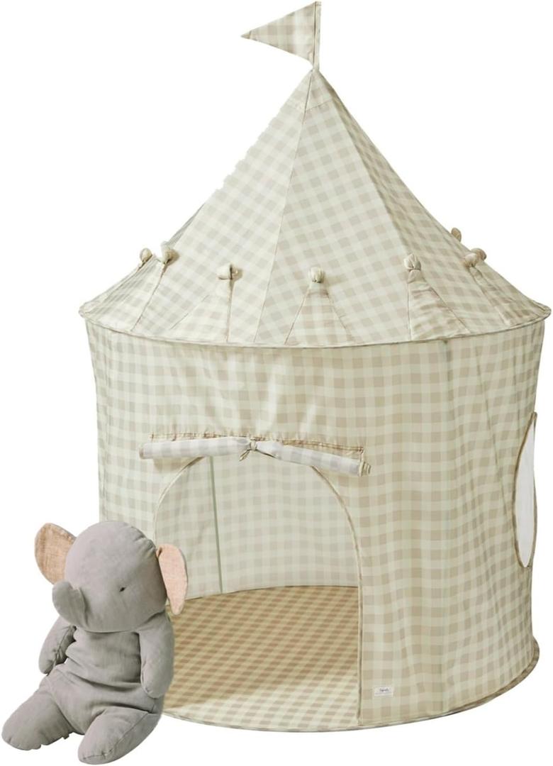 3 Sprouts Kids Play Tent - Sustainable Recycled Fabric  Fun Spacious Childs Playhouse for Indoor Games for Boys & Girls - Durable Fort Pop Up House for Toddlers & Children Age 3-10 - Gingham Beige