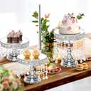 6 Piece Silver Cake Stand Set with Crystal, Mirror Silver Dessert Table Stands Set for Cupcake, Pastry, Round Cake Stands for Wedding Reception, Party(Mirror Silvery)