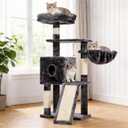 Hey-brother Cat Tree, 42.5-Inches Cat Tower for Indoor Cats, Plush Multi-Level Kitten Cat Condo with Scratching Post, Ramp, Basket, Spacious Cat Cave, Hanging Ball, Smoky Gray MPJ007SG