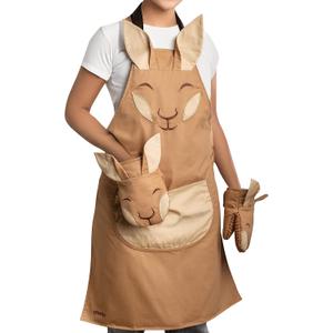 OTOTO Aproo Kitchen Set – Oven Mitts and Chef Apron with Pockets, Cute Cooking Accessories, Funny Kitchen Gift, Kangaroo (Brown Aproo Set), One Size