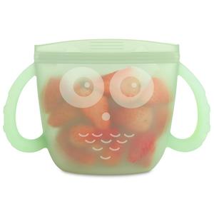 Haakaa Oscar Owl Baby Snack Container-Silicone Travel Snack Pouch for Toddlers,Spill Proof Toddler Snack Cup, Reusable Snack Bags for Infant On-The-Go,BPA Free- Pea Green