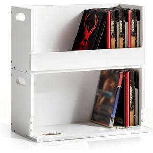 CroBlissful 2 Set Wooden DVD Storage Box DVD Storage Shelf Holder Solid Wood Cassette Tape Display Organizer with Carrying Handle for CD, Movie Cases, Each Organizer Can Store up to 26 Boxes (White)