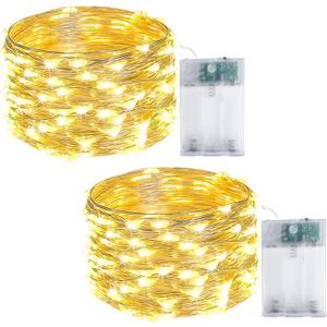 2-Pack 50 LED Fairy Lights Battery Operated with Timer, 16FT Waterproof Starry String Lights Outdoor Indoor Mini Cuttable Lights for Bedroom Wedding Birthday Christmas Parties (Warm White&Multi Color)