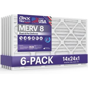 BNX TruFilter 14x24x1 Air Filter MERV 8 (6-Pack) - MADE IN USA  Dust & Pet Defense Air Conditioner HVAC AC Furnace Filters for Dust, Pet, Mold, Pollen MPR 600  700 & FPR 5
