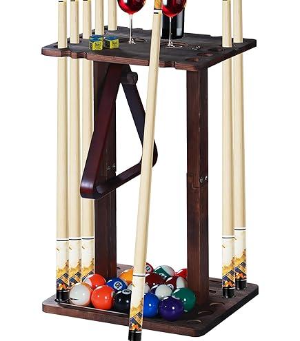Pool Stick Holder-Pool cue holder floor stand with multiple storage designs , wood Pool Cue Rack Holder for 10 Cues Sticks Storage, Billiard Cue Racks for Billiard Room Club Pool Table Accessories