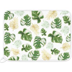 Spring Summer Palm Leaves Dish Drying Mat for Kitchen Counter, Gold Monstera Tropical Microfiber Absorbent Dish Drainer Mat, Hawaii Seasonal Reversible Drying Pad Home Decor 18 x 24 Inch