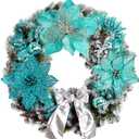 Winlyn 26 Set 3 Style Christmas Glitter Poinsettia Flowers Picks Xmas Tree Ornaments and 2 Rolls 20 Yards Decorative Wired Ribbon for Christmas Tree Wreath Garland (Teal)