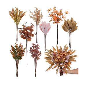 Artificial Greenery Stems Box Set for Fall Decor (Pack of 70pcs) with 8 Kinds of Faux Plants and Fake Flowers for Autumn DIY Wedding Bouquet Table Centerpieces and Floral Arrangement (Brown & Orange)