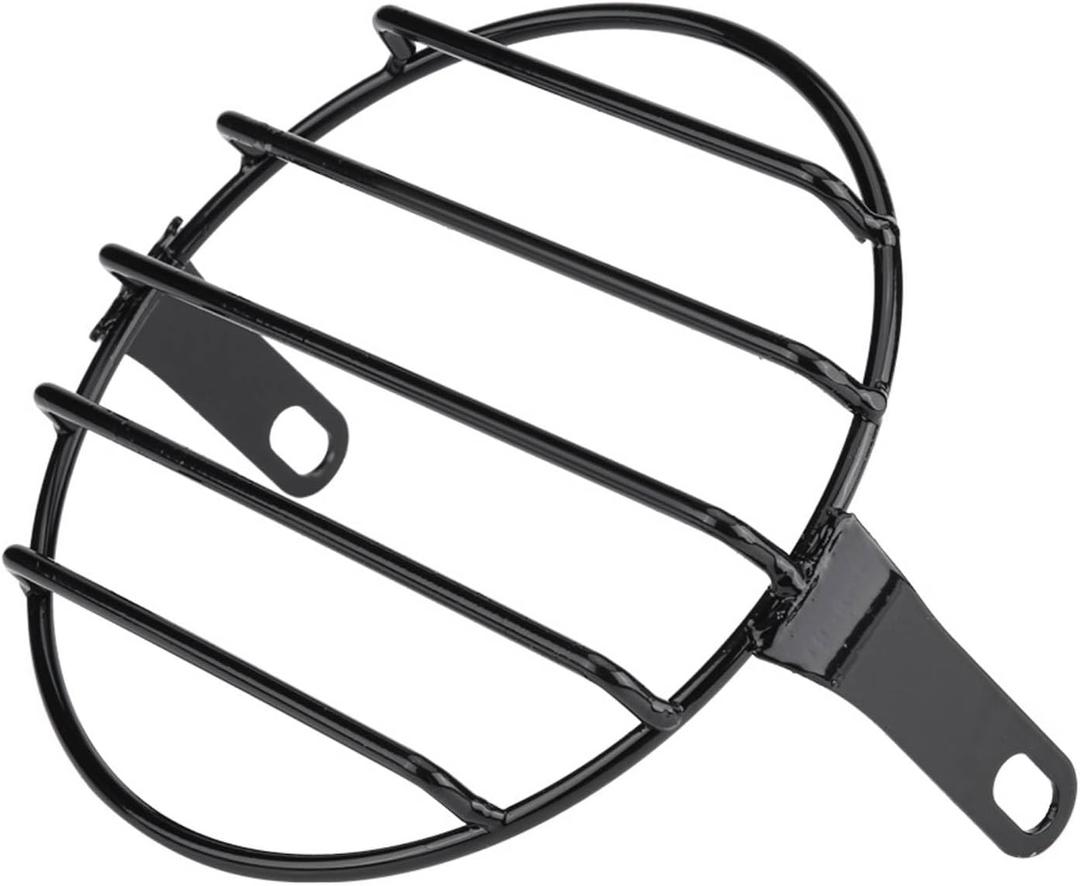 Motorcycle Headlight Grill 65in Side Mount Round Cover Direct Fit for Cruiser Chopper Bobber Custom Bike Iron Construction Retro Easy Installation (Black)