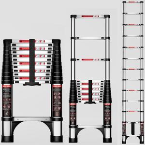 Telescoping Ladder,12.5 FT Aluminum Lightweight Extension Ladder with 2 Triangle Stabilizers, Heavy Duty 330lbs Max Capacity (Silvery)