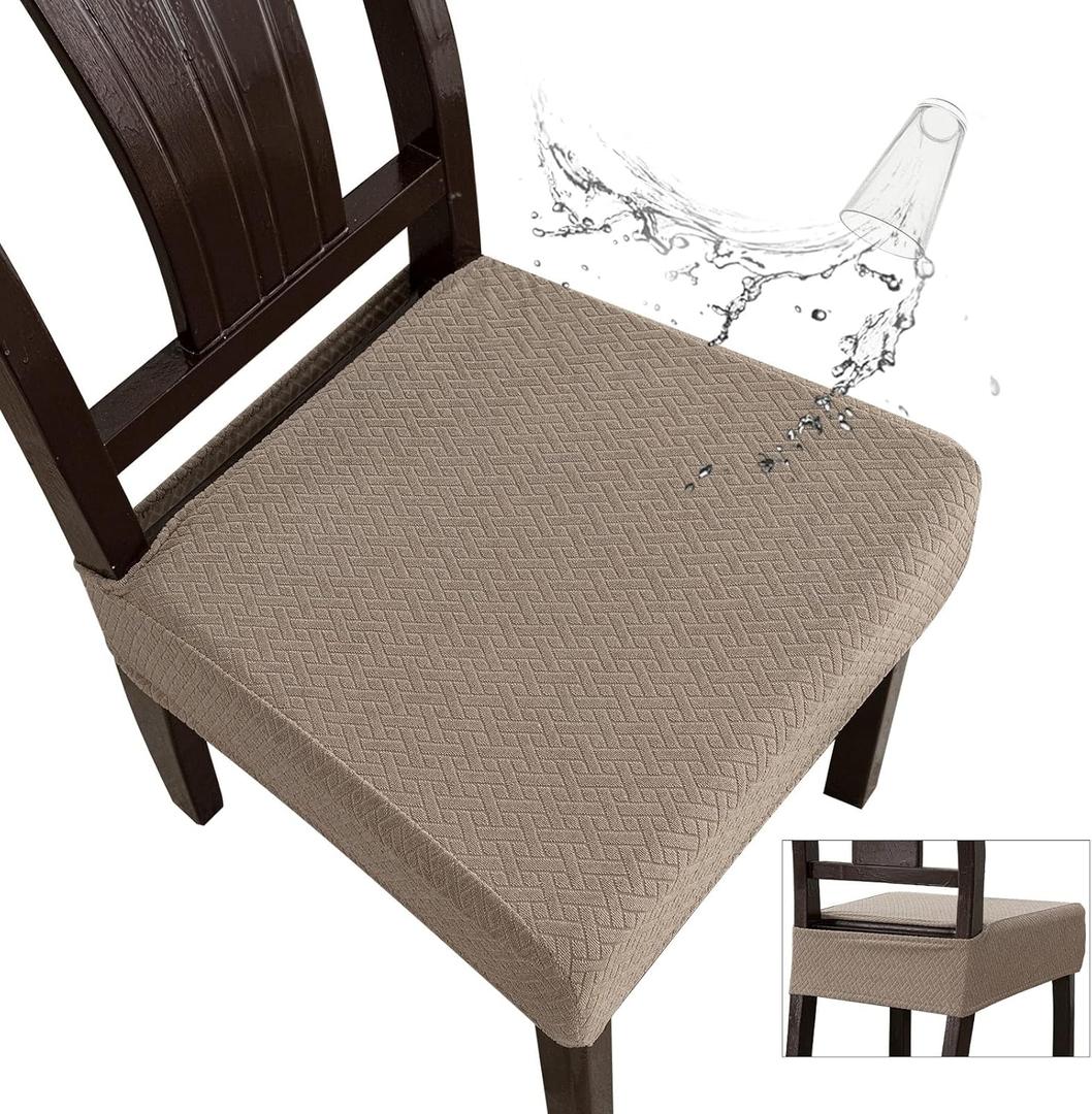 Genina Waterproof Seat Covers for Dining Room Chair Covers Waterproof Dining Chair Covers (6 PCS-Rear-gapped, Taupe)