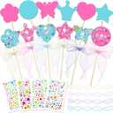 Juexica 20 Pcs Princess Fairy Wands Kit Include 6 Styles Unfinished Wooden Princess Accessories, 4 Pcs Gem Stickers, 4 Rolls Ribbons Make Your Own Fairy Wands for Kids Birthday (Pink, Light Blue)