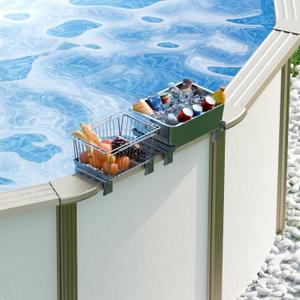 ECOPOOLTECH Pool Rail Organizer Cooler Basket for Above Ground Pools | 304 Stainless Steel Organizer with Patented Clamps, Fits 3.9–8.6 in Square Top Rails