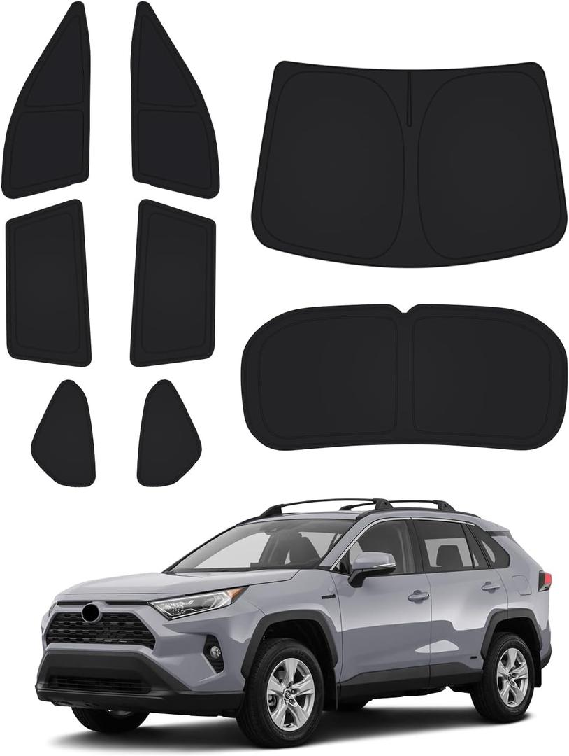 Canvcle Window Shades for Toyota RAV4 2019-2025 Accessories Windshield Sun Shade Side Rear Window Covers Sunshade Sun Visor Shield Privacy Protection for Camping Keep Vehicle Cool Black 8PCS