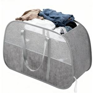 Tsmallbear Large Collapsible Laundry Hamper,Gray Oxford Cloth 95L Capacity laundry basket with Handles,Breathable Mesh Design,Sturdy Steel Frame Clothes Hamper Wide opening for easy storage