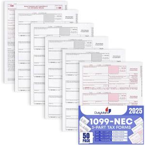 1099 NEC Forms 2025, 50 Pack 3 Part Laser Tax Forms Kit Pack of Federal/State Copy's, 1096's. Great for QuickBooks and Accounting Software, 2025, 1099-NEC 50 Pack