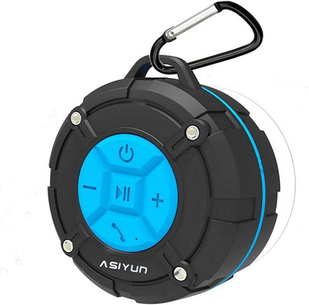 ASIYUN Shower Speaker, IPX7 Waterproof Bluetooth Speaker, Loud HD Sound, Portable Wireless Speaker with Suction Cup & Sturdy Hook, Built-in Mic, for Shower, Pool, Beach, Outdoor(Blue)