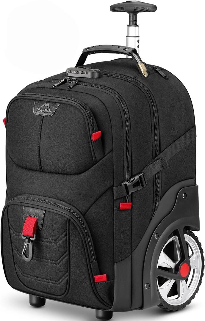 MATEIN Rolling Bag with Wheels, 17 Inch Extra Large Laptop Roller Backpack for Adults with Anti Theft Lock & Sturdy Handle, Water Resistant Wheeled Bag Carry On Luggage for Teacher Work Travel Men