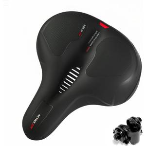 Bike Seat Cushion Compatible with Huffy, Comfortable Wide Bicycle Saddle for Men and Women, Memory Foam, Dual Shock Absorbing and Reflective Strip, Replacement Seat Cushion for Exercise and Road Bike