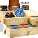 Coffee Station Organizer - Farmhouse Wood Kcup Holder for Counter, Countertop Snack Organizer with Hanging Handles, Suitable for Snacks, Coffee Capsules, Syrups and Various AccessoriesWood