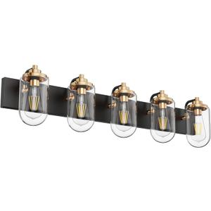 Ralbay Black Gold Bathroom Vanity Light 5 Lights Edison Vintage Bathroom Light Fixtures, Black/Gold with Clear Glass Bathroom Wall Light Fxitures 9702-5HJ