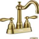 4-inch Centerset Brushed Gold Classical Bathroom Faucet, 2 Handles for 2 or 3 Hole Sink with 360 Swivel Spout, Pop Up Drain Assembly and Supply Hose for Vanity Sink Lavatory Faucet