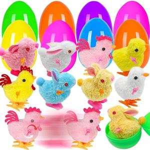 Jumbo 4" Easter Eggs Filled with Windup Toys, 8 Pack Colorful Easter Egg Wind Up Jumping Bunnies and Chicks Hunt Filling Treats Easter Basket Stuffers Easter Party Favors for Kids Boys Girls