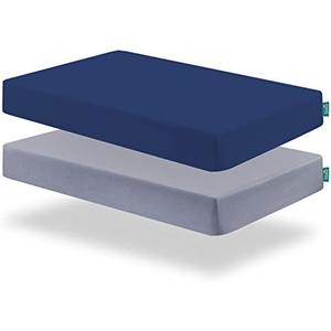 Biloban Crib Sheets Fitted for Boys, 2 Pack Crib Sheet Fits for Standard Crib Mattress, Neutral Toddler Bed Sheets Girl, Grey & Navy, 52”X 28”