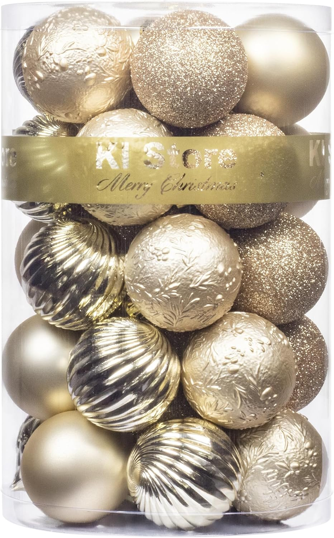 Sibosen Christmas Ball Ornaments, 34 Count Pre-Strung Xmas Balls, Shatterproof Barrel Packed Balls for Holiday Party Wreath Tabletop Tree Decorations, 3.15 Inch, Ivory