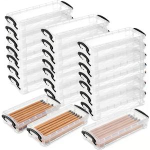 24 Pcs Large Capacity Plastic Pencil Box, 8.5 x 4 x 1.6 Crayon Box with Snap Tight Lid, Brush Organizer Drawing Tools Container for Erasers, Gel Pens, Crayon, Crafts Markers (Clear)