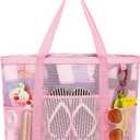 Fammart Mesh Beach Bag with Zipper, Large Beach Tote for Women, Toys Pool Swim Bag Travel Vacation Cruise Essentials