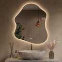 Keonjinn Irregular Backlit Bathroom Mirror 30 x 36 Inch, HD Tempered Glass