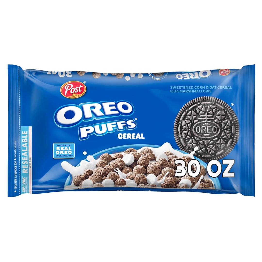 Post OREO PUFFS Cereal, Chocolate Breakfast Cereal, 30 oz bag