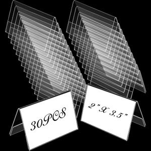 Fulmoon 30 Pcs Mini Acrylic Sign Holder, 2 x 3.5 Inches Small Clear Sign Display Holder Acrylic Name Plate for Desk Horizontal Nameplate V Shaped Display for Office School Store Business